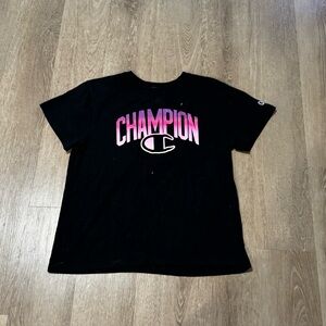 Champion Kids Tee in Black with Gradient Pink Logo